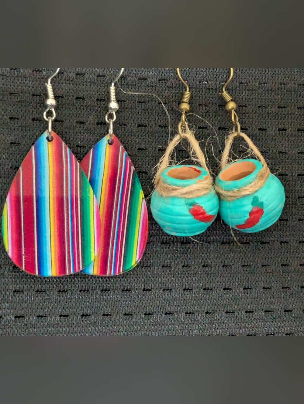 Cute Terracotta Turquoise Hanging Pot & Serape Southwest Earrings Bundle